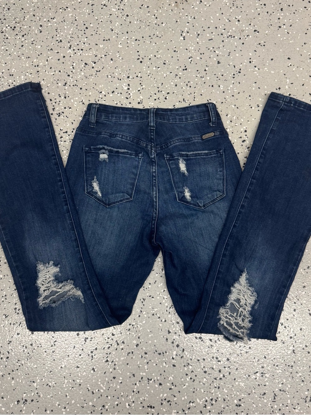 KanCan Distressed Flare/Bootcut Jeans  dark blue wash heavily frayed Size 3/25